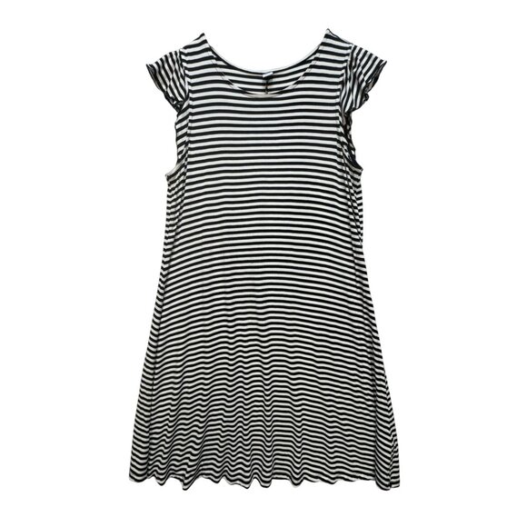 Old Navy Flutter Sleeves Swing Dress Womens Size L Black White Striped Casual - Picture 2 of 11